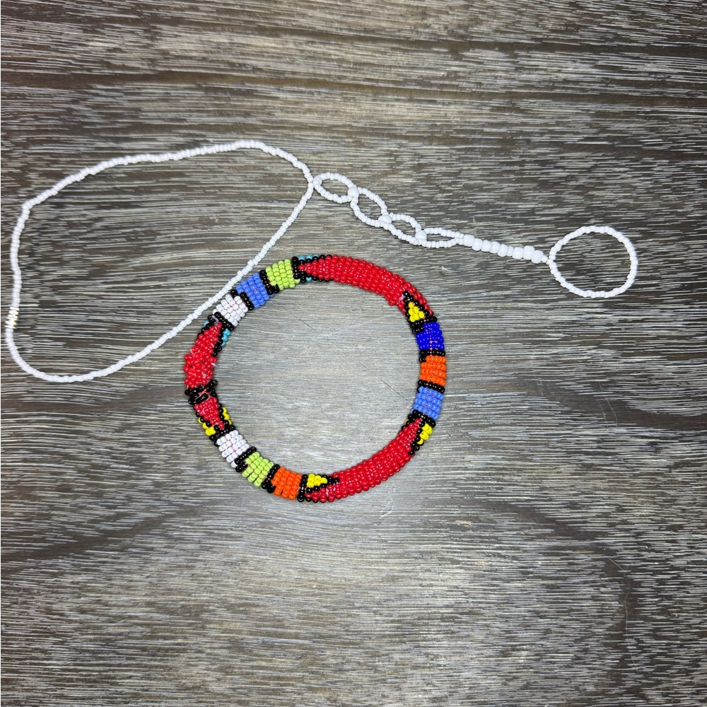 Handmade African beaded bangle and anklet set